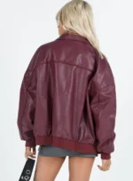 Bomber jacket Oversized fit, faux leather material, classic collar, zip front fastening, ribbed waistband and cuffs, twin hip pockets Non-stretch, fully lined Main: 55% rayon 45% PU, Lining: 100% polyester